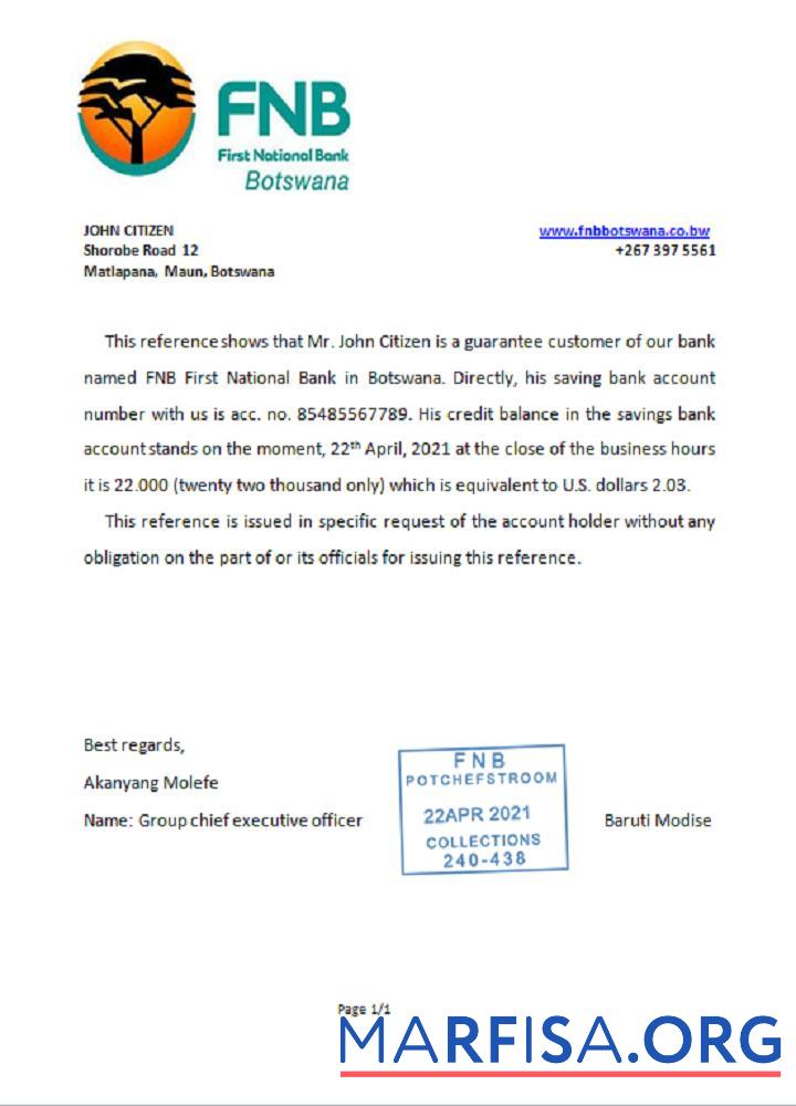 Downloadable Botswana FNB of Botswana reference template